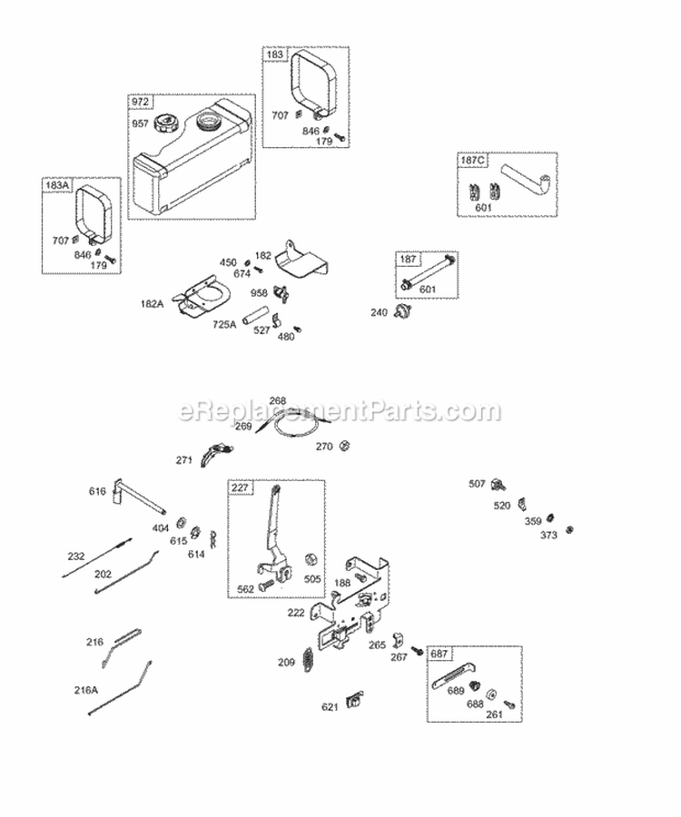 Controls Springs Fuel Links Diagram and Parts List for  Briggs and Stratton Engine
